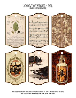 Academy of Witches assorted printable tags