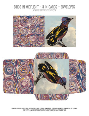 Birds in Midflight 3 inch card and envelope