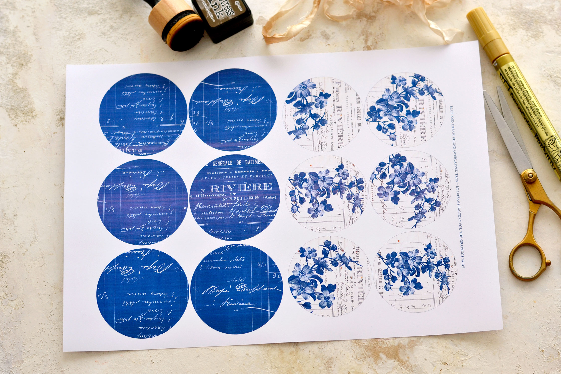 blue round tags supplies