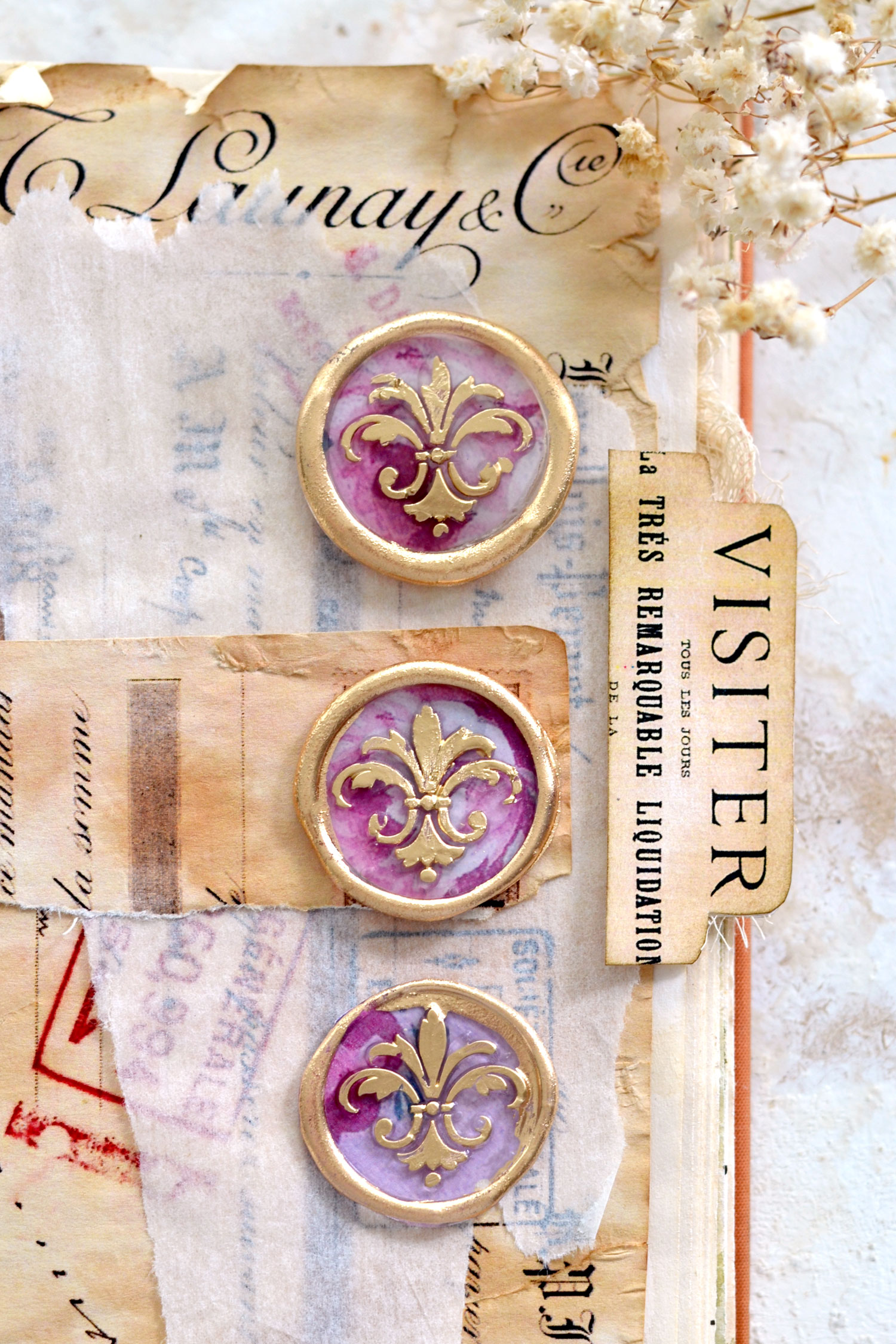 pink wax seals with gold touches