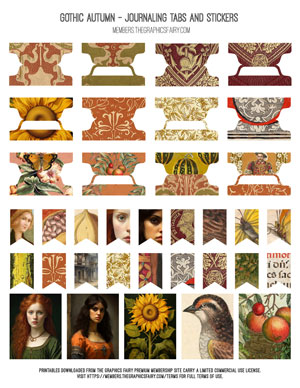 Gothic Autumn assorted printable journaling tags and stickers