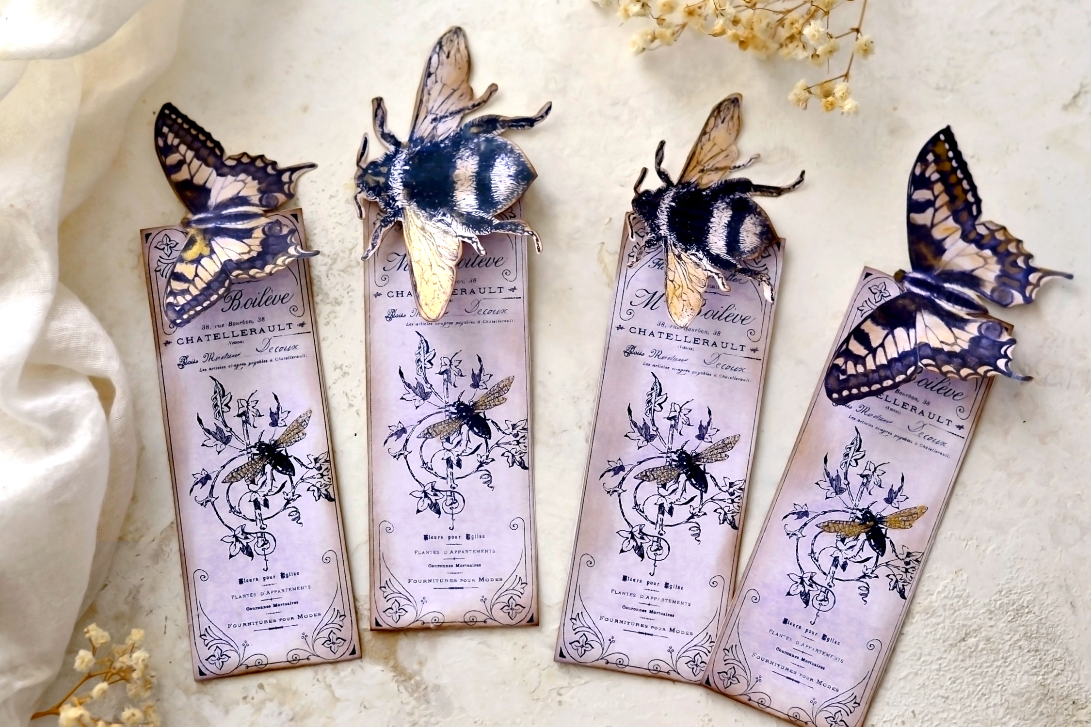 oversized bee and butterfly bookmarks