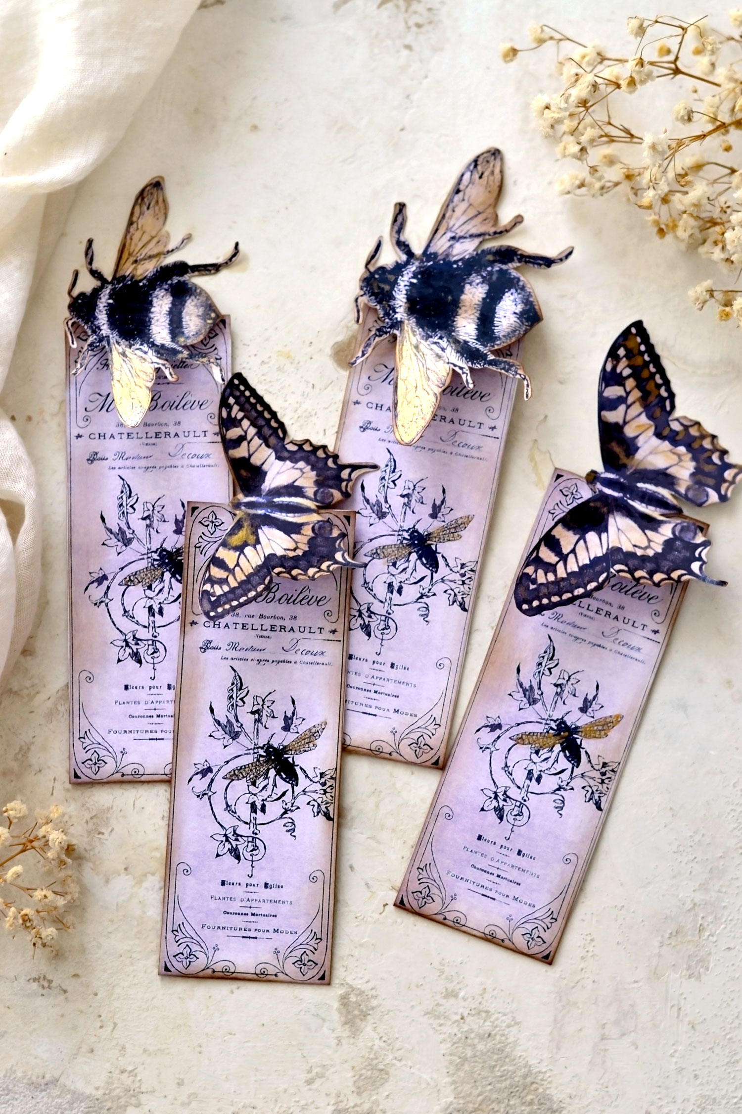 bee and butterfly bookmarks