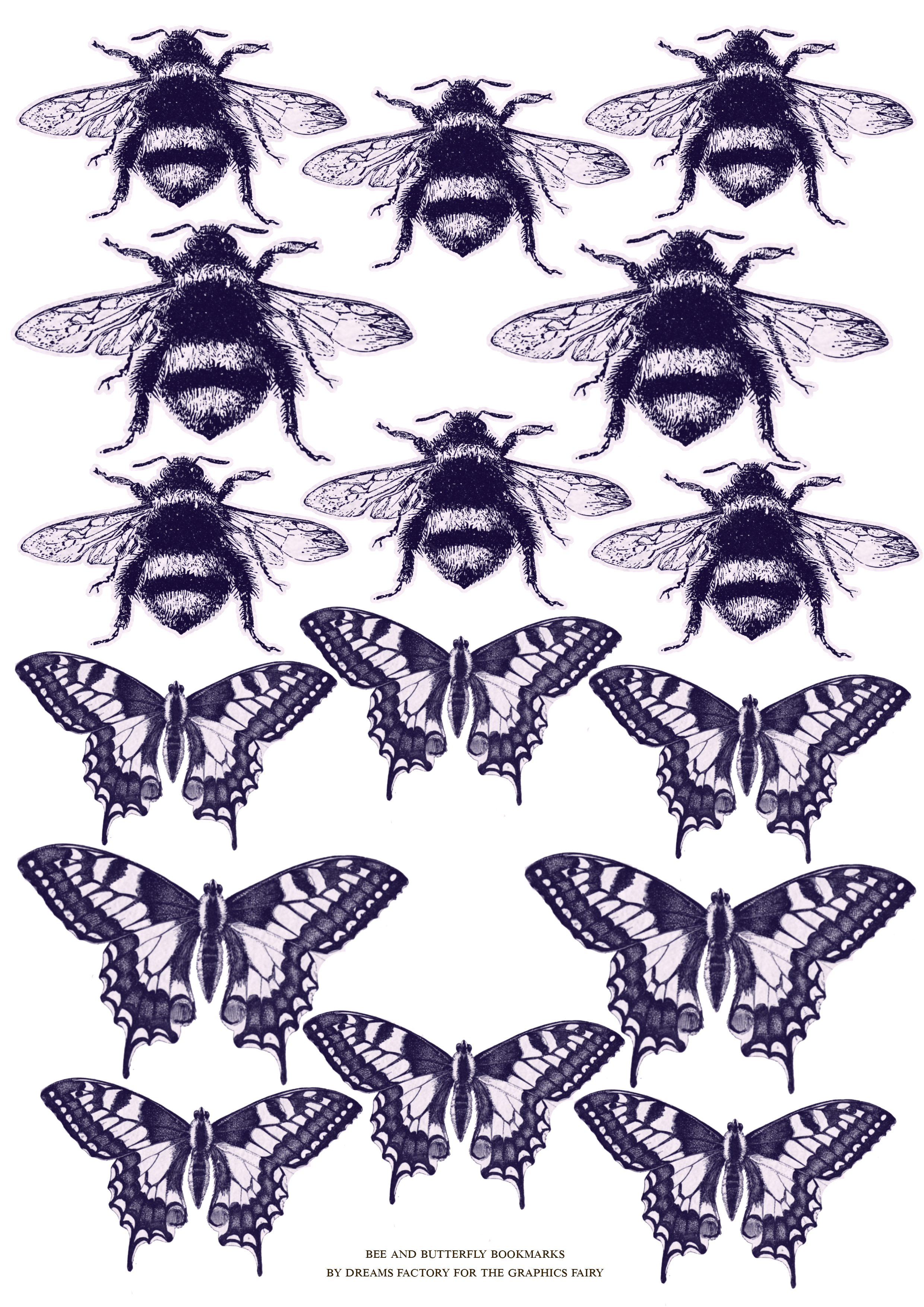 oversized bee and butterfly bookmarks printable