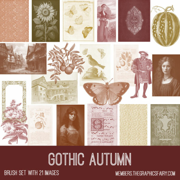 vintage Gothic Autumn ephemera brush set