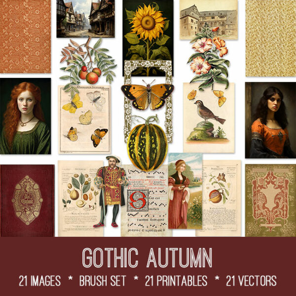 Gothic Autumn ephemera vintage images