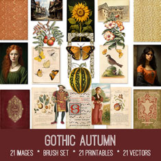 vintage Gothic Autumn ephemera bundle