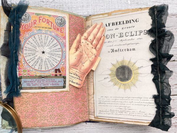 Journal spread with palmistry images