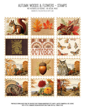 Autumn Woods and Flowers assorted printable Stamps