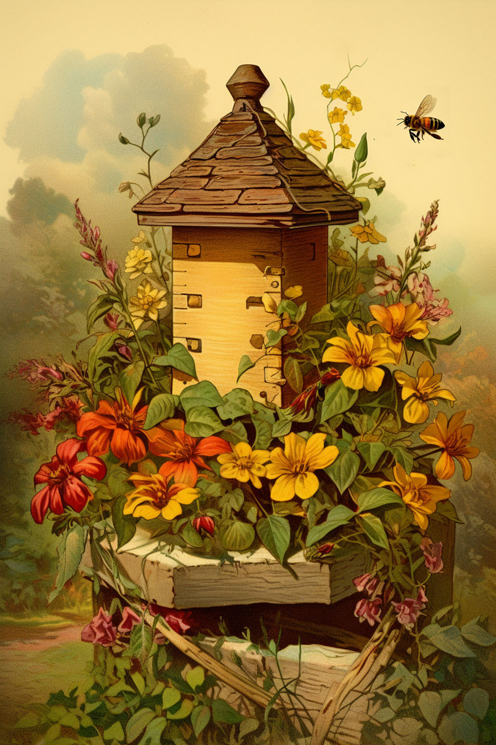 Hive with Flowers