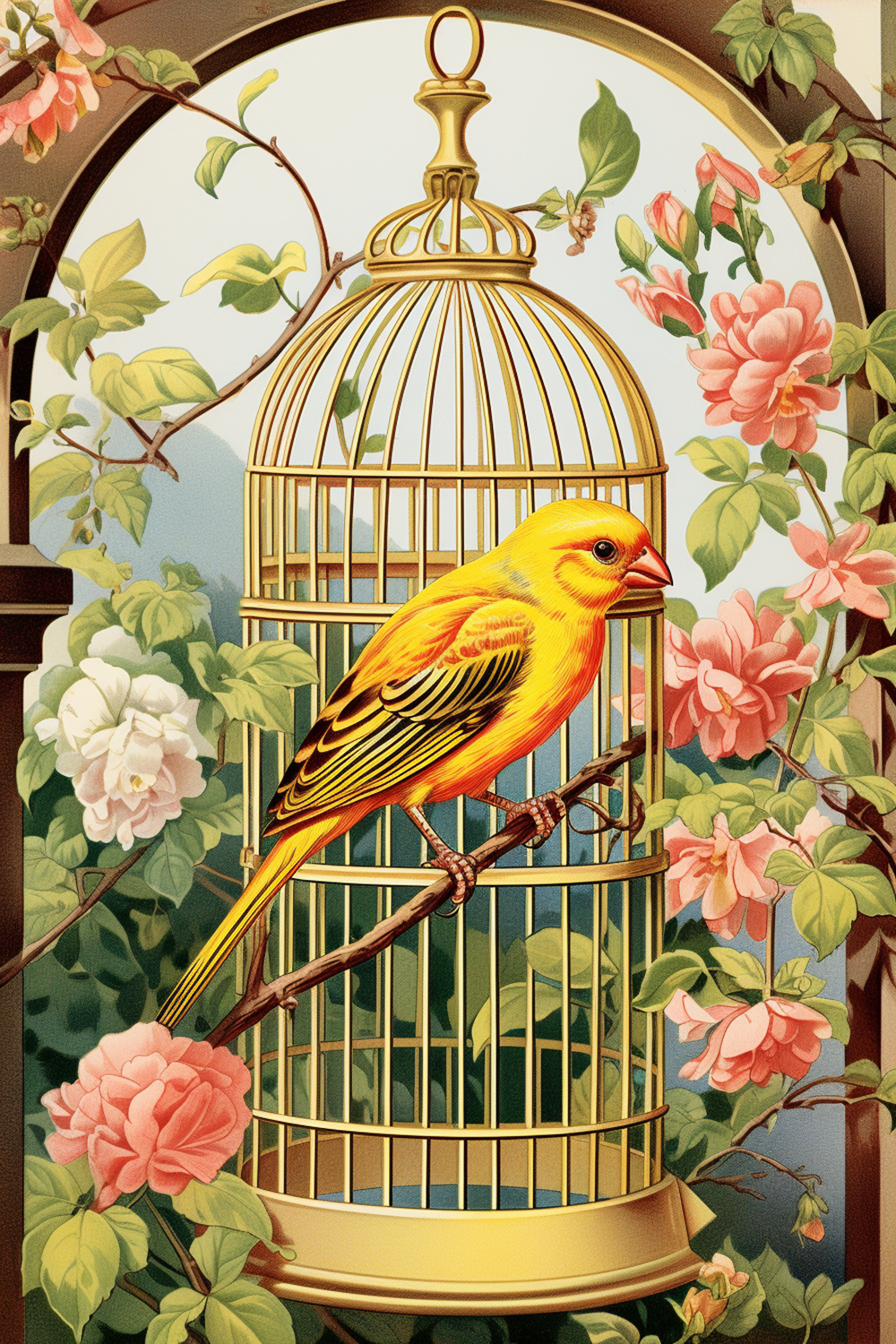 Canary with gold cage