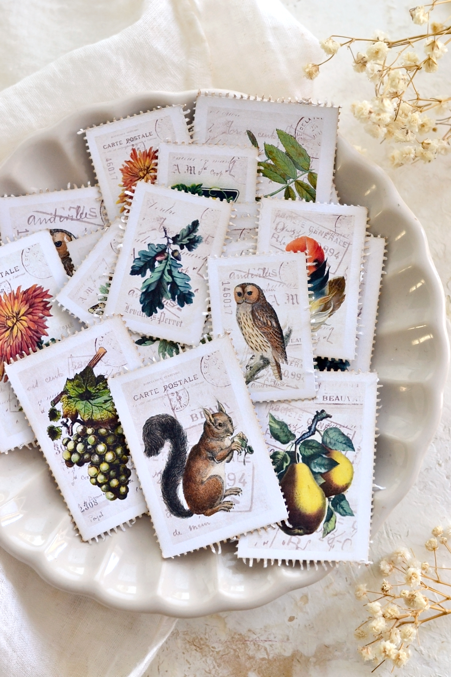 faux postage stamps for fall