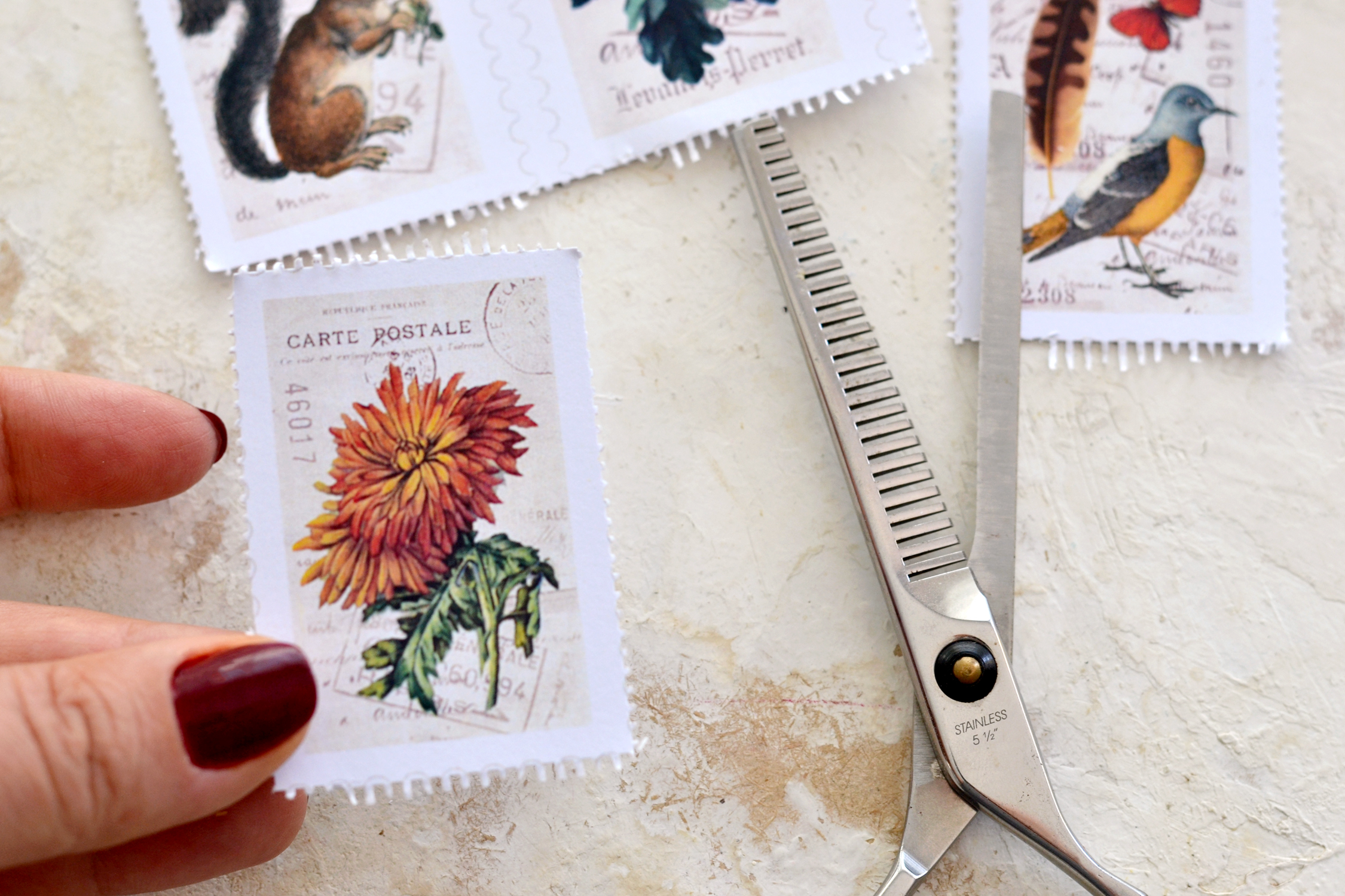 using thinning sheers to make postage stamps