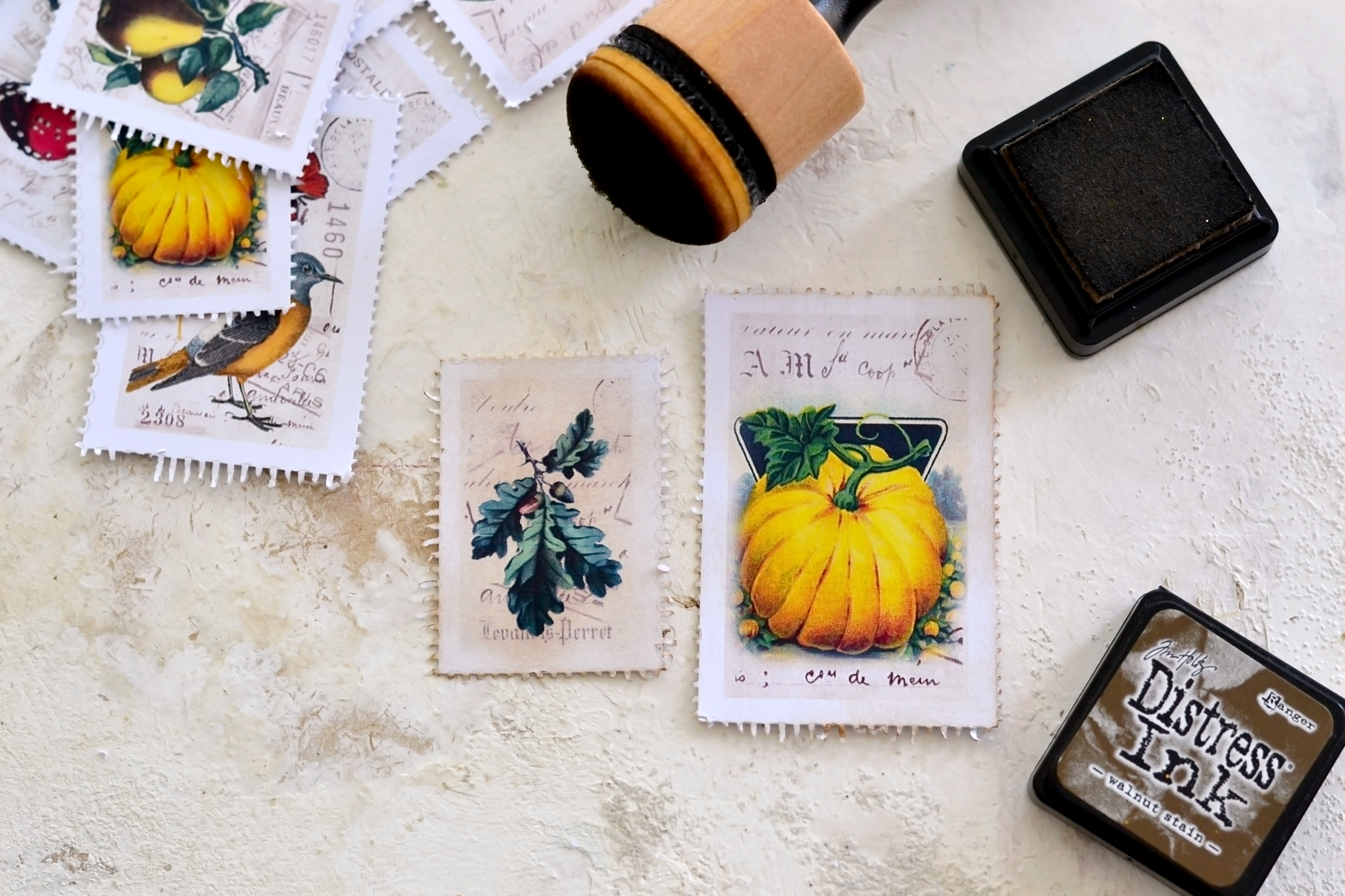 distressing the stamps