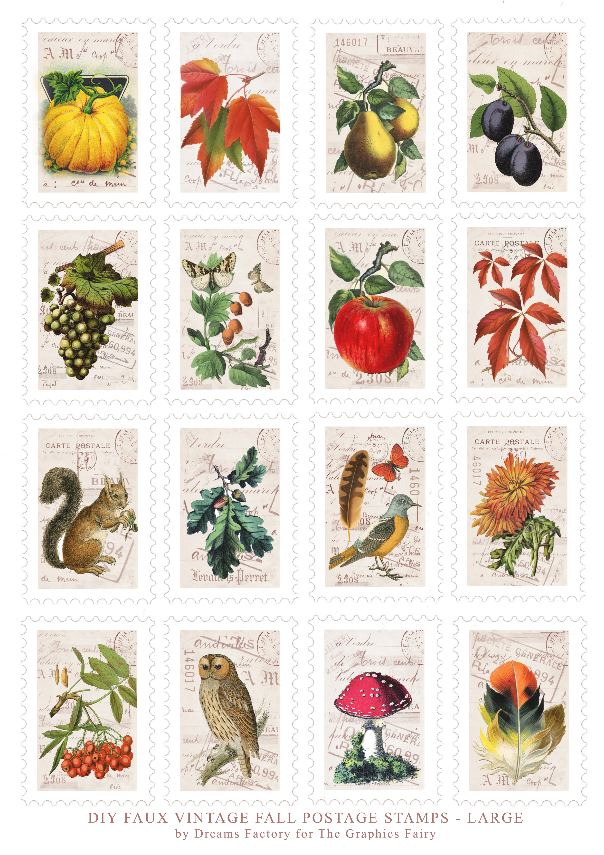 fall postage stamps printable - large