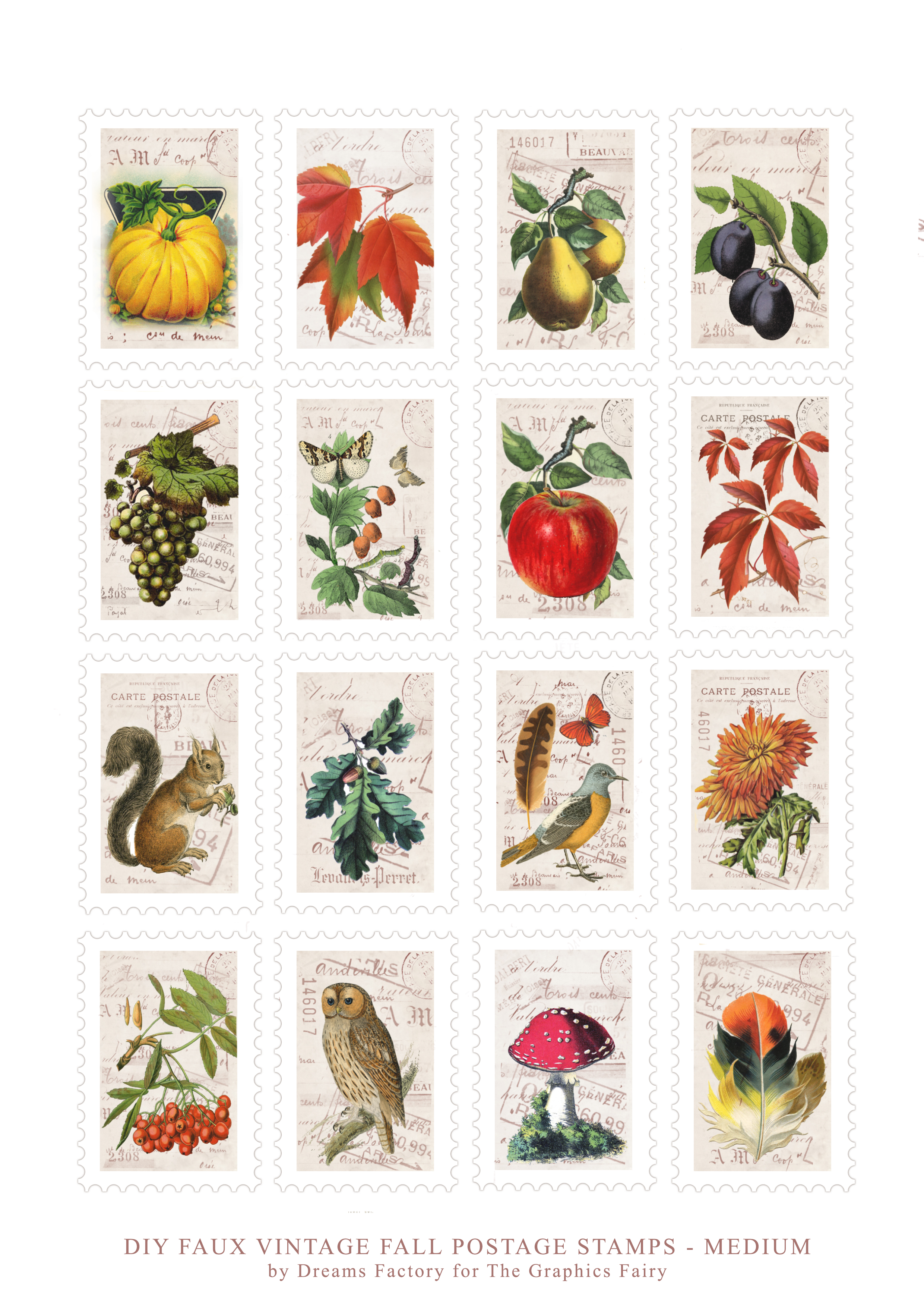 fall postage stamps printable - medium