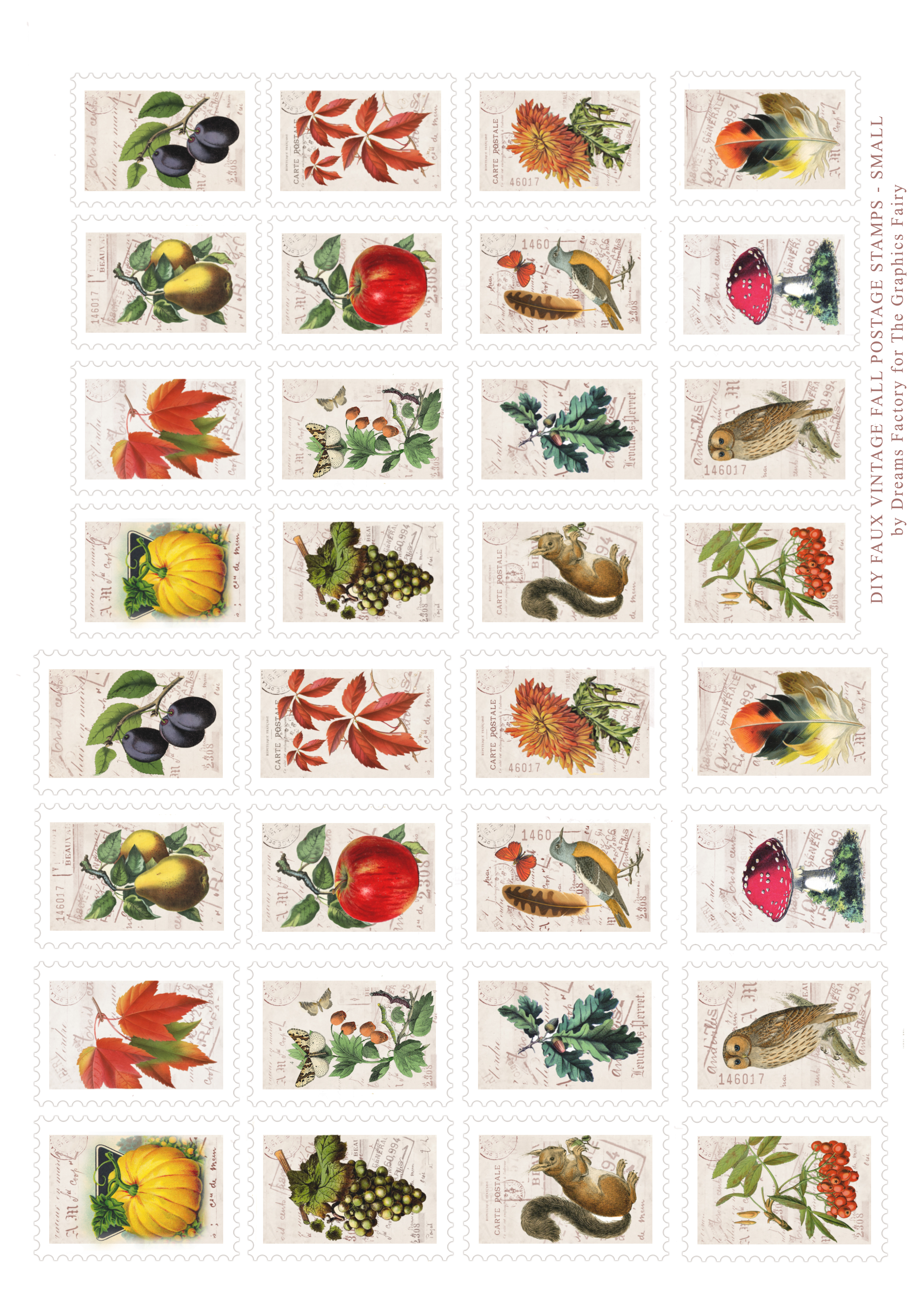 VINTAGE DECORATIVE FRENCH Faux Postage Stamps Floral Faux Stamps