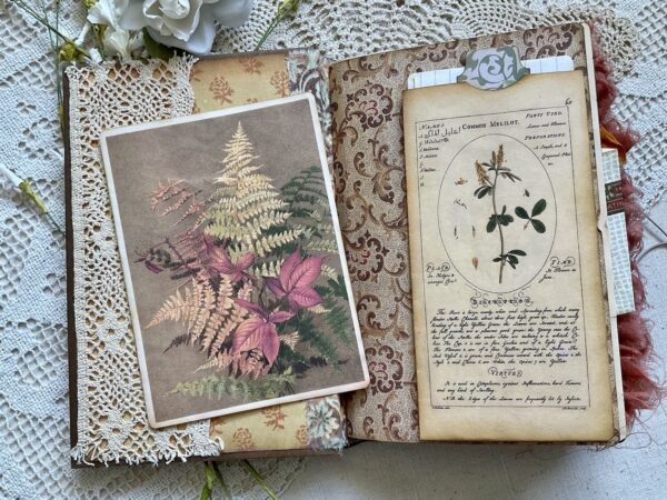 Junk journal spread with ferns