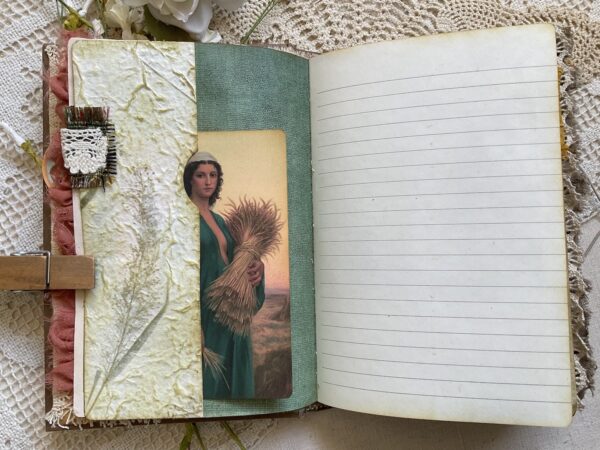 Journal page with image of woman harvesting wheat