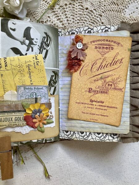 Journal page with cluster of ephemera