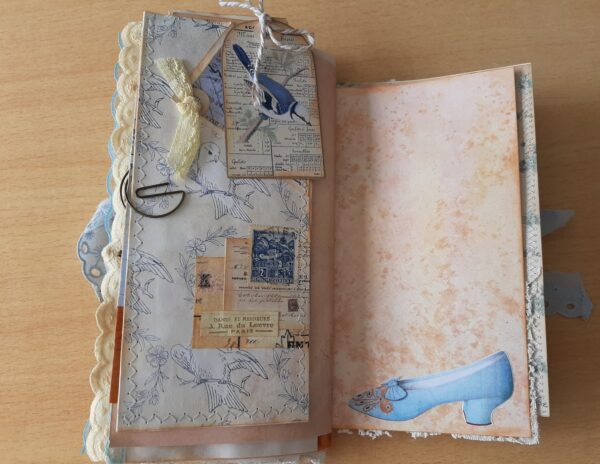 Journal spread with blue shoe image