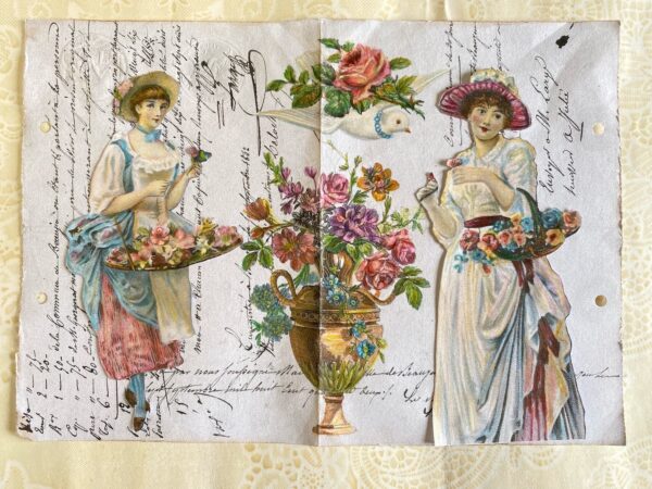 Hand coloured flower ladies picture