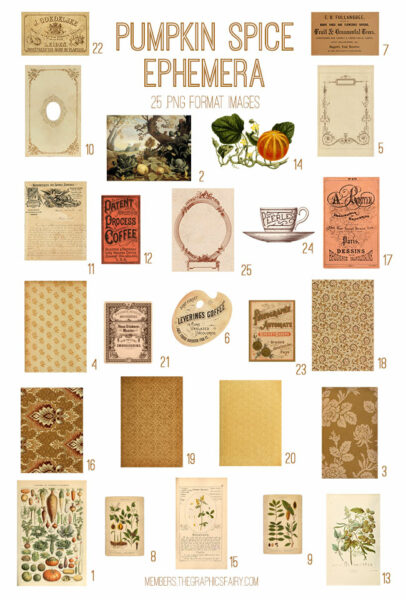 vintage Pumpkin Spice Ephemera digital image bundle