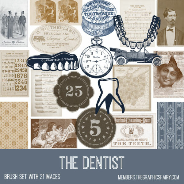 vintage The Dentist ephemera brush set