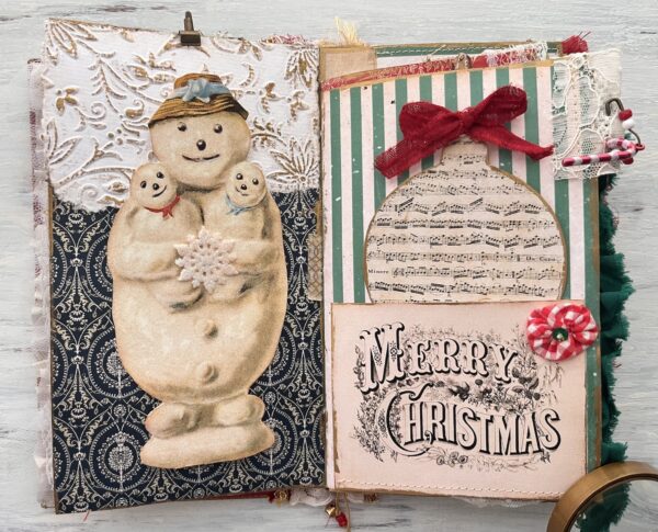 Journal spread with snowman journaling card