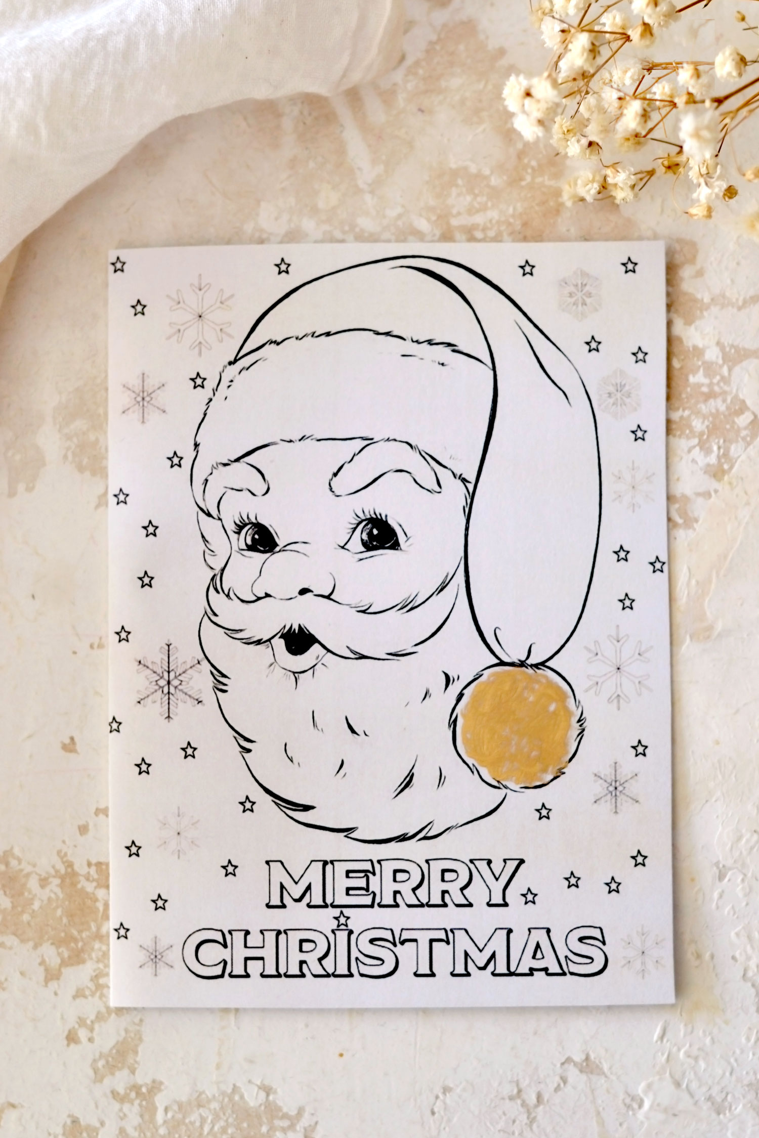 Santa coloring page card