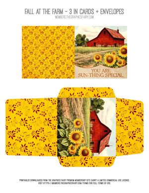 Fall at the Farm printable 3 inch cards and envelopes