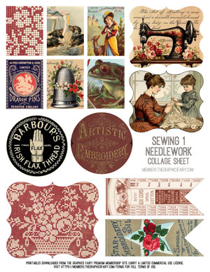 Sewing and Needlework printable collage sheet