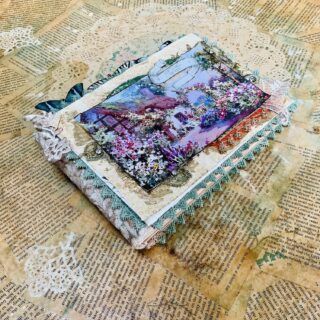 Junk journal cover with cottage and roses