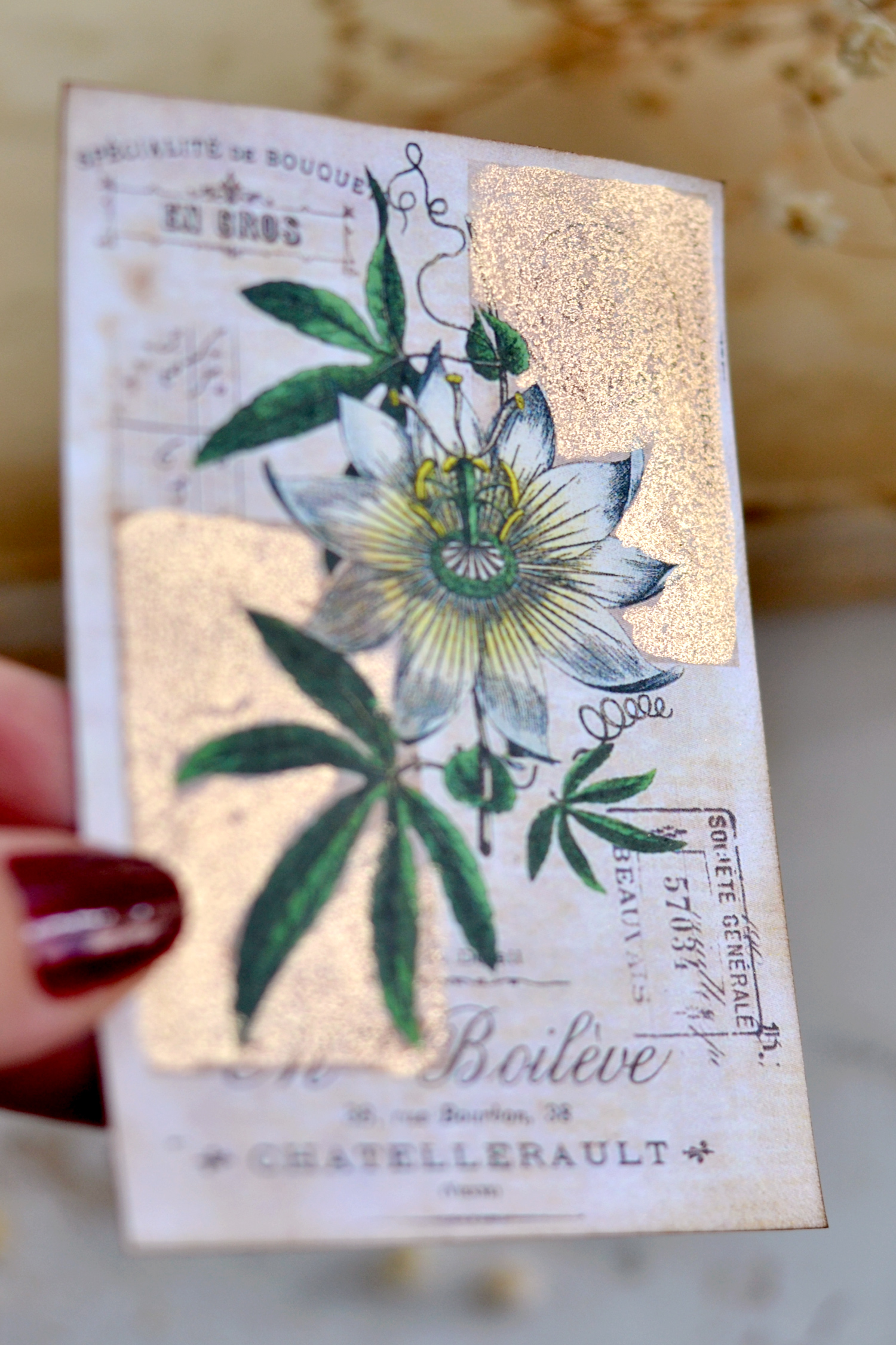 antique gold botanical card