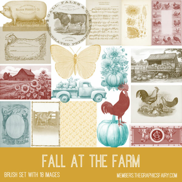 vintage Fall at the Farm ephemera brush set