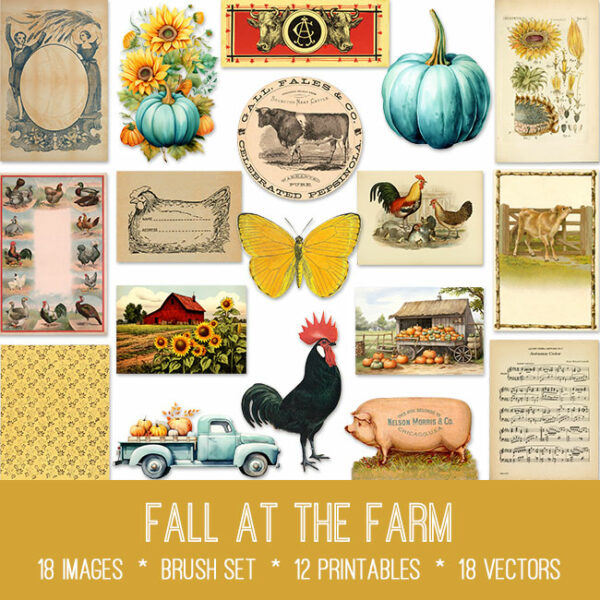 Fall at the Farm ephemera vintage images