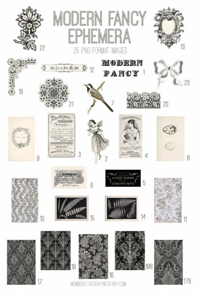 vintage Modern Fancy Ephemera digital image bundle