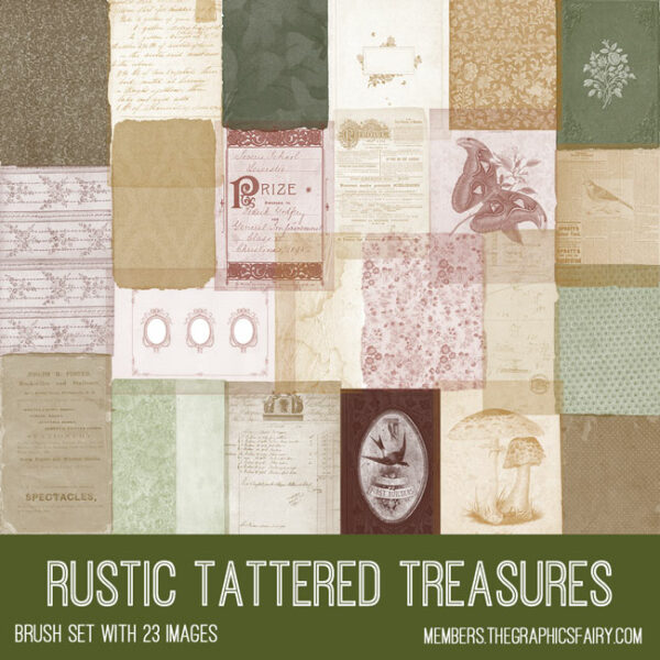 vintage Rustic Tattered Treasures ephemera brush set