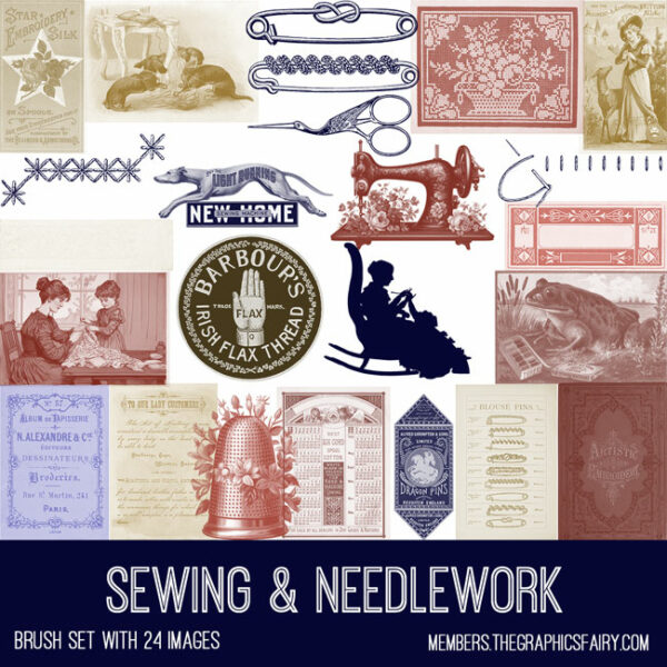 vintage Sewing & Needlework ephemera brush set