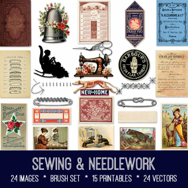Sewing and Needlework ephemera vintage images
