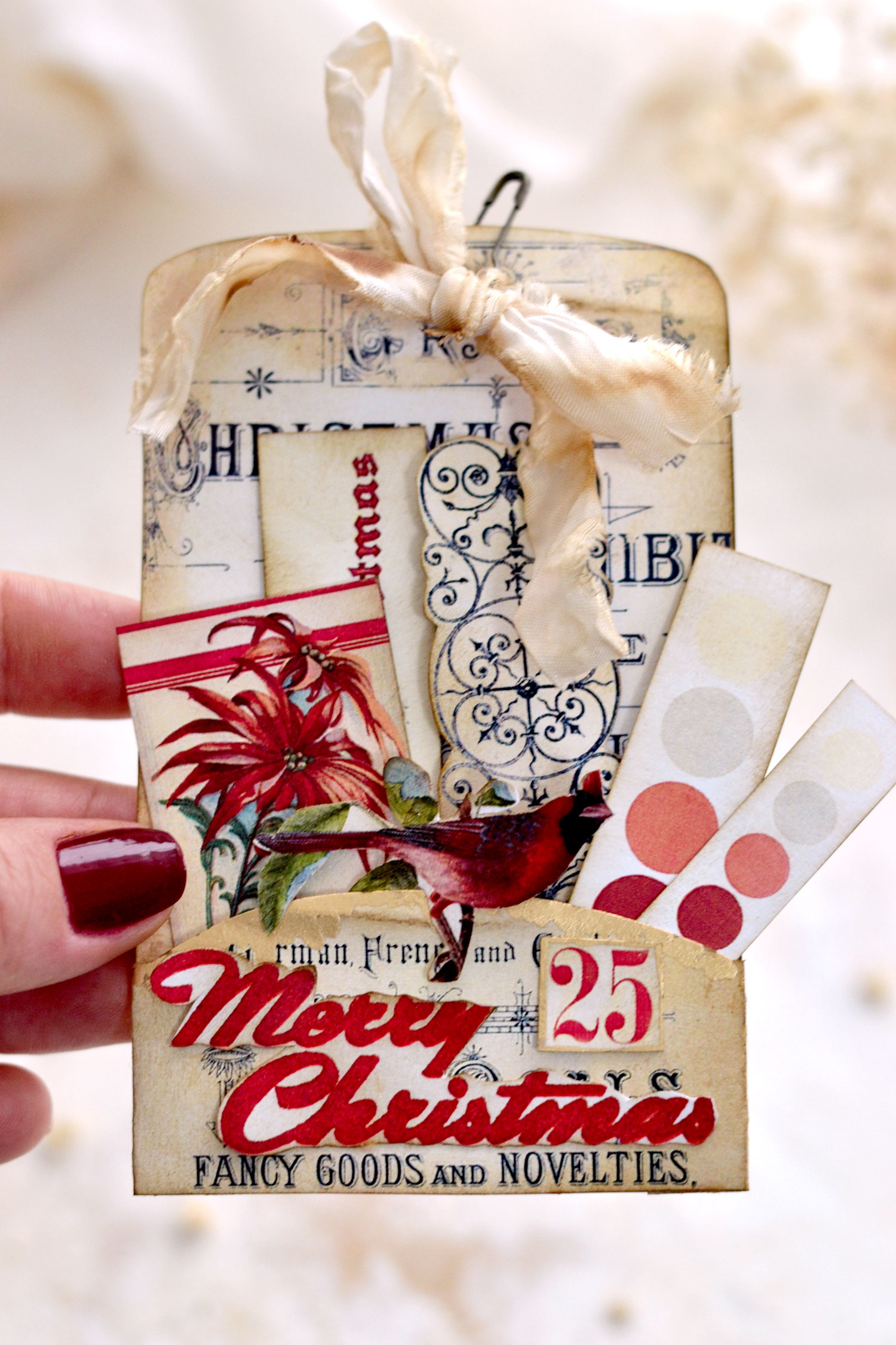 pocket tag filled with christmas elements
