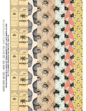 Garden Roses and Bees assorted printable washi tape
