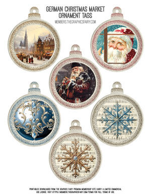 German Christmas Market assorted printable ornament tags
