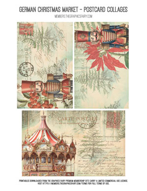 German Christmas Market assorted printable postcard collages