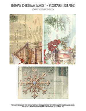 German Christmas Market assorted printable postcard collages