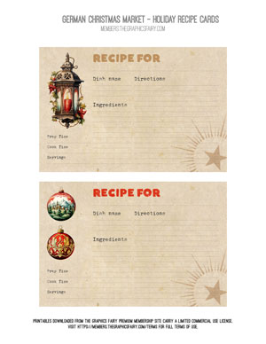 German Christmas Market assorted printable holiday recipe cards