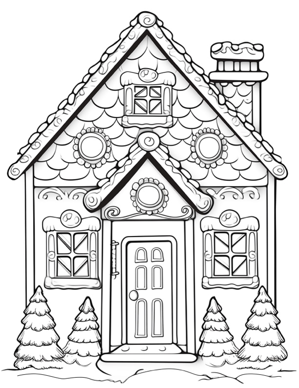 Coloring page with candy cottage