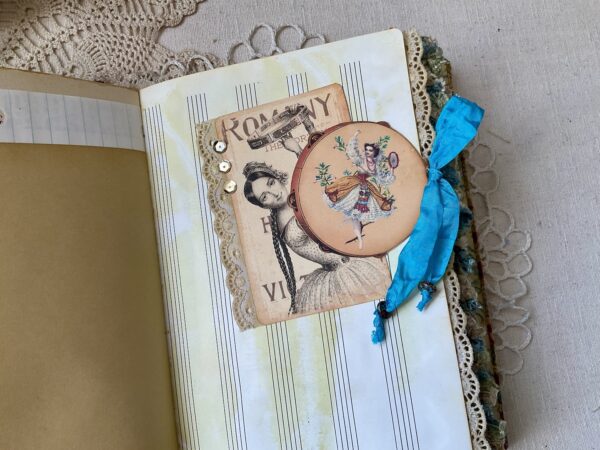 Journal page with tag in shape of a tambourine