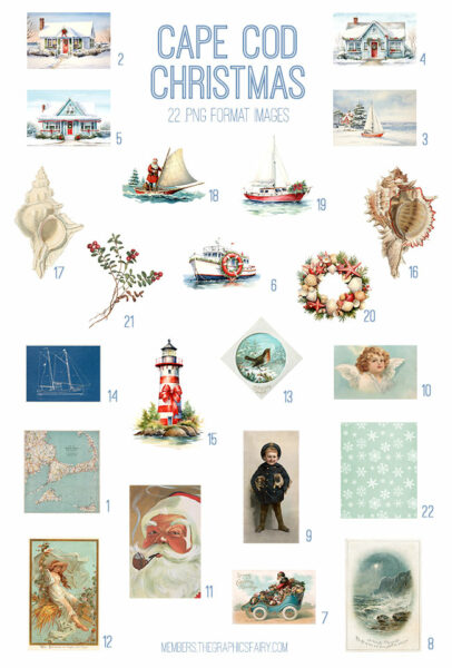 vintage Cape Cod Christmas ephemera digital image bundle