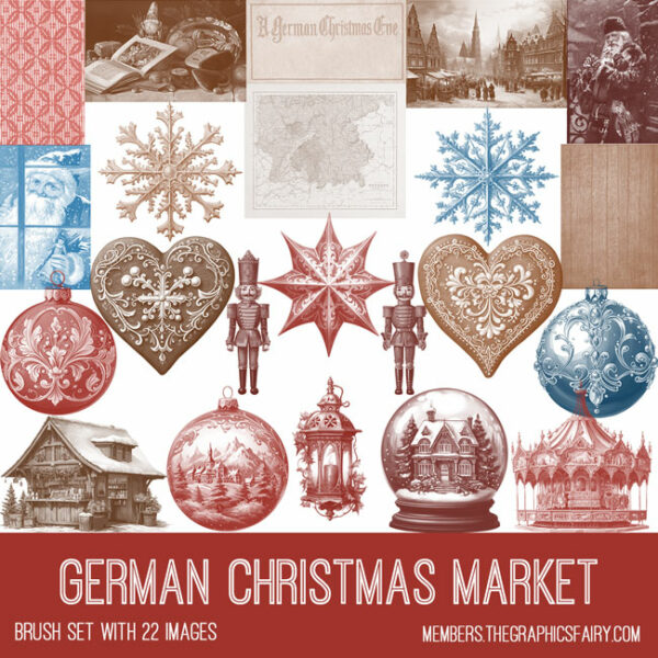 vintage German Christmas Market ephemera brush set